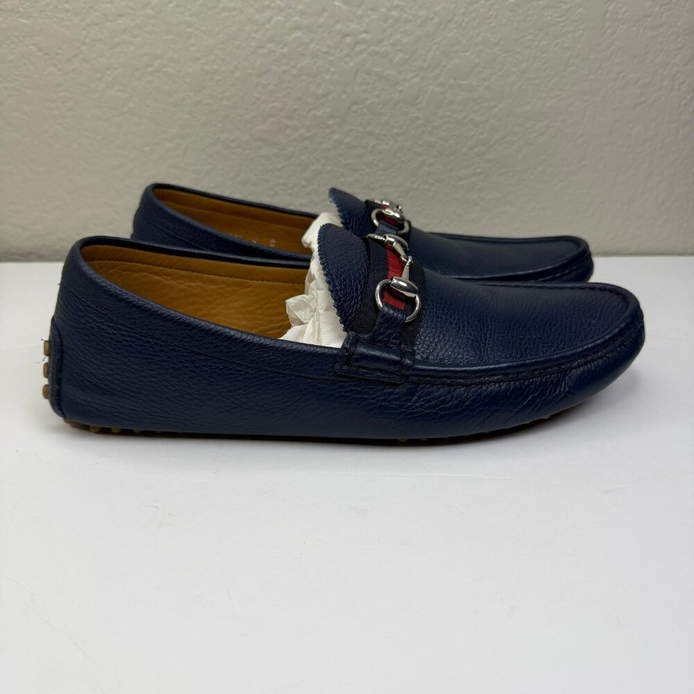 Mens Navy Blue Leather Gucci Web U.S. Size 9 - Picture 8 of 11